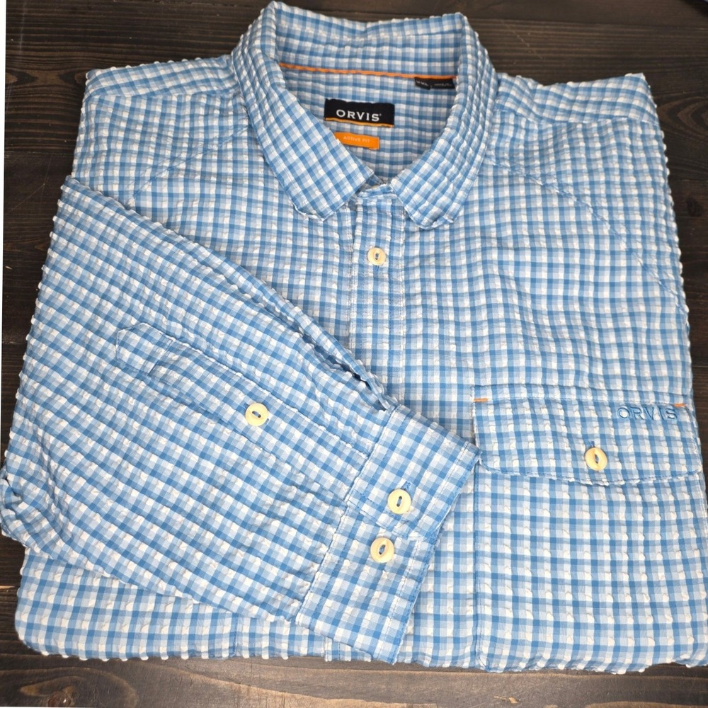 Orvis Clearwater Seersucker LS Shirt – Blue  XXL